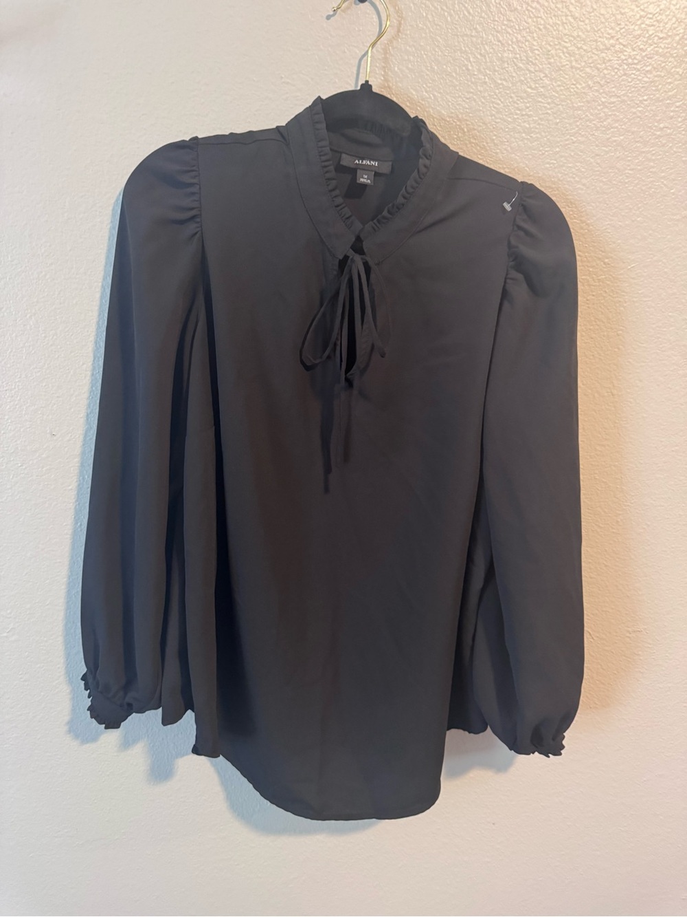 Alfani Black Long-Sleeve Tie-Neck Blouse